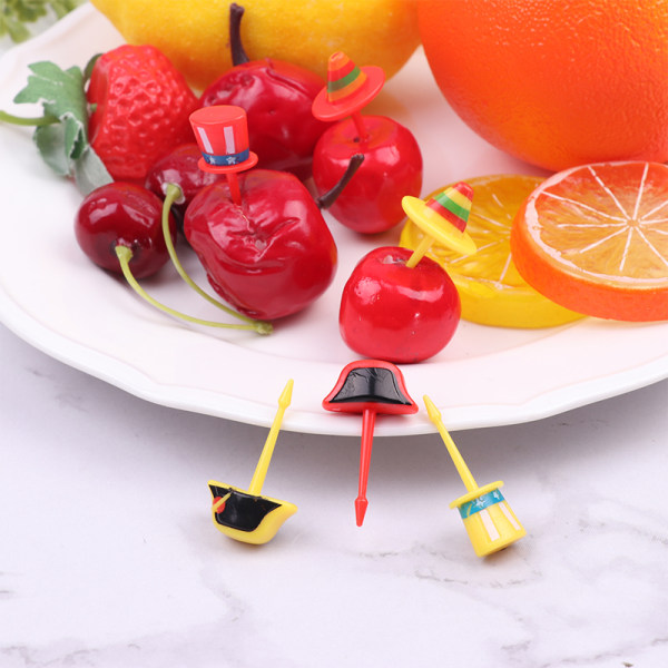 6 stk/sett Minihatter Pick Kid Fruktgaffel Bento Box Decor Reusab