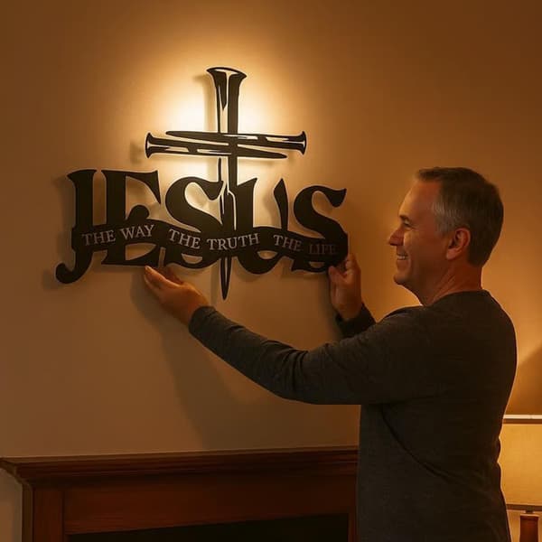 Metallinen Jeesus-ristiseinäkoriste Black
