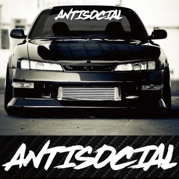 Antisosial bilklistremerke Flagg frontrute Creative Competition Let Black