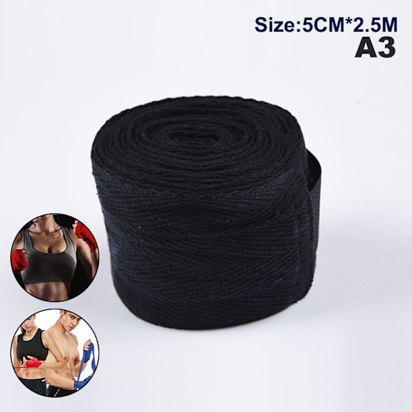 Bomuldsboksebandage Wrist Wrap Combat Protect Boxing Sport Ki Black 5CMx2.5M