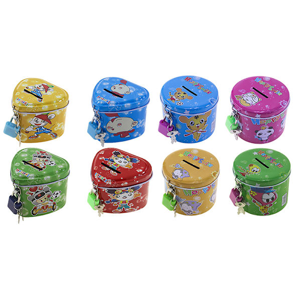 e Cartoon Square Tin Metal Piggy Bank Sparing Kontanter Mynt Penger Bo Double heart