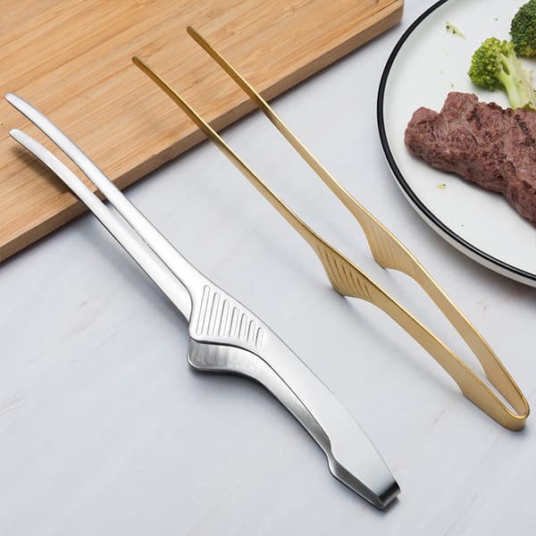 BBQ Tong Grill Clips Rustfritt stål Matlaging Grilling Stea Silver