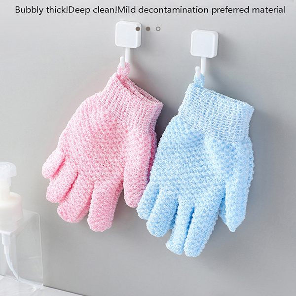 1Pair Bathing Gloves Bath Exfoliating Five-Finger Gloves Scrub Blue