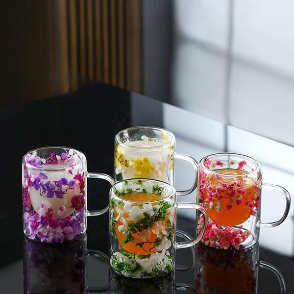 1 stk. 150/300 ml dobbeltlags tørret blomst glaskop kaffekop med A31