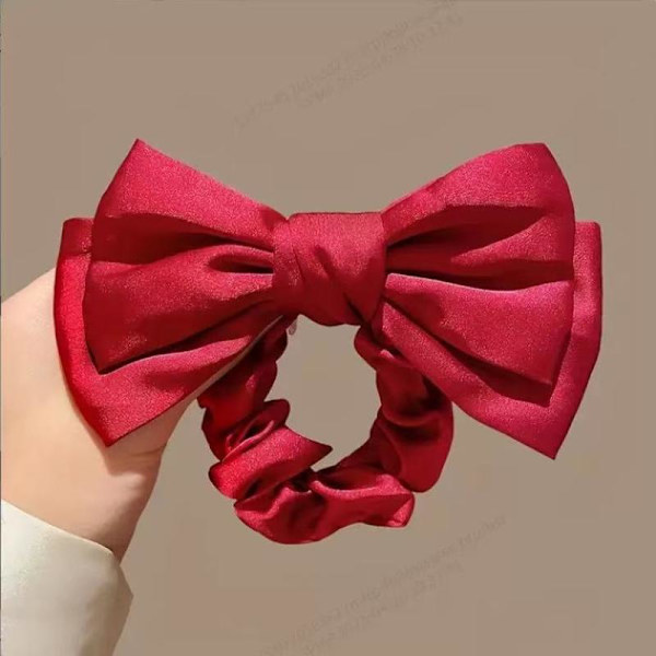 Fransk Sløjfe Scrunchie Elastisk Hårbånd Elegant Satin Hårbånd Black