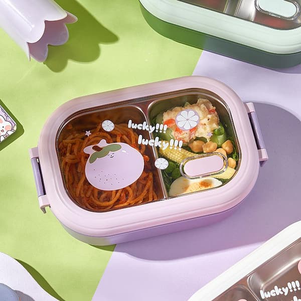 Matlåda 304 Rostfritt Stål Kapacitet Delad Låda Bento B Pink