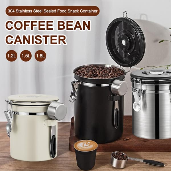 Lufttett forseglet kaffebønneoppbevaringsbeholder med utløpsdato Silver 1200ml