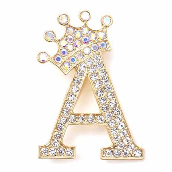 Fashion Crown 26 begyndelsesbogstaver A til Z Crystal Rhinestone Broo Gold-A