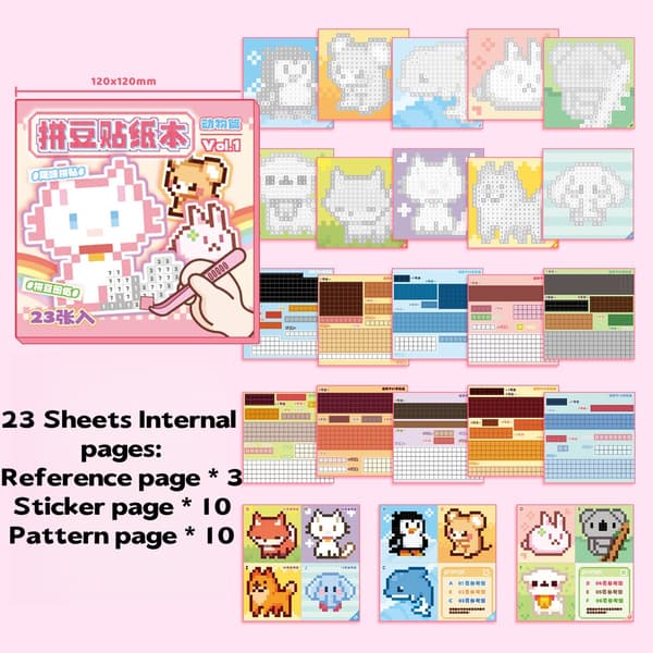 23 ark Pixel Coloring Sticker Book - Pärlkonst Djurtema DI A1