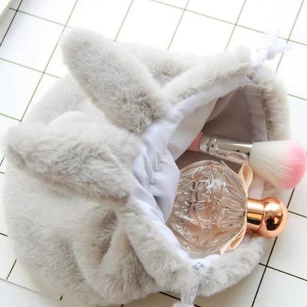 1 stk. e Bunny Plys Ørepose Kawaii Makeuptaske Lomme Snøre A1