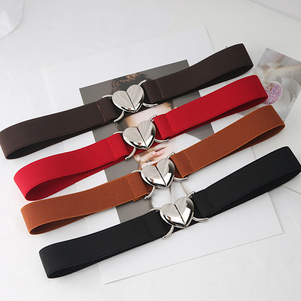 Elastiske belter Love Heart Metal Spenne Midje Kjole Genser Dekor Black
