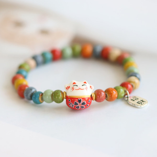 Muoti ja Lucky Cat -rannekoru tytöille Säädettävä värikäs helmi A3