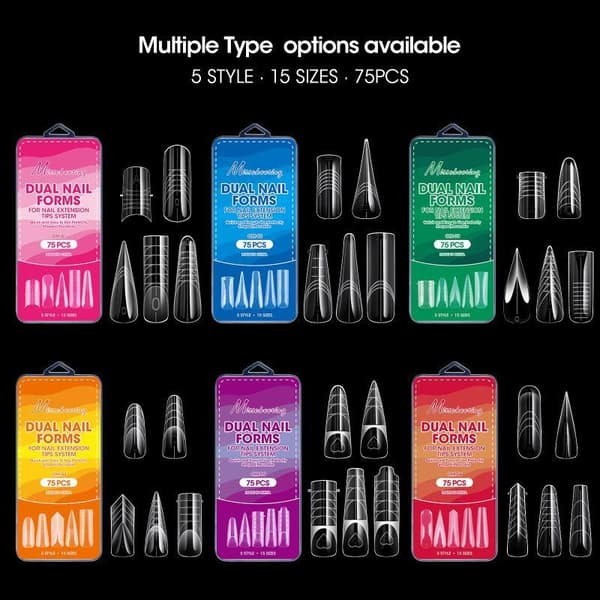 75 stk. Dual Forms Negle Udvide Hurtig Opbygning UV Gel Form Negle Ex A5