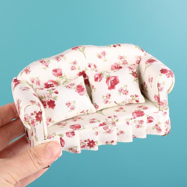1 sett 1:12 dukkehus dobbeltsittende sofa med pute barn late som A1