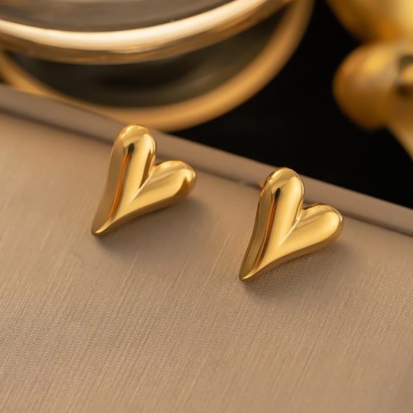 Rustfritt stål elegante hjerte øredobber sjarm gull farge gratis trend A1