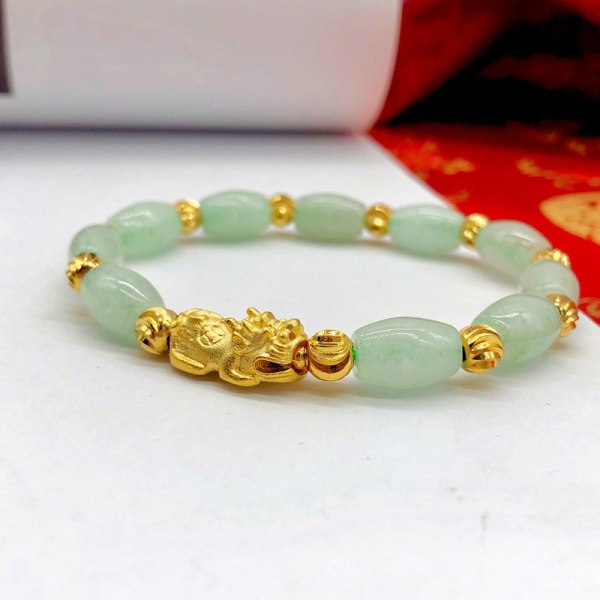 Imitation Jade Agate Oval Beads Pixiu Armband Dam Smycken A Red