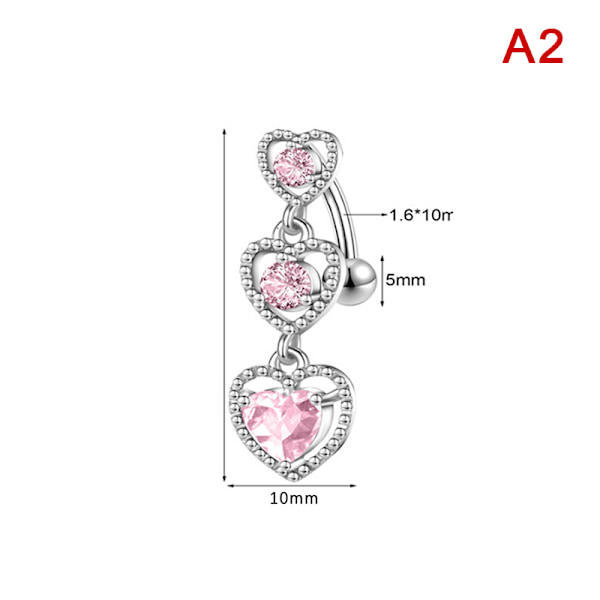 Pink zirkon vedhæng navle ring rustfrit stål navle pie A2