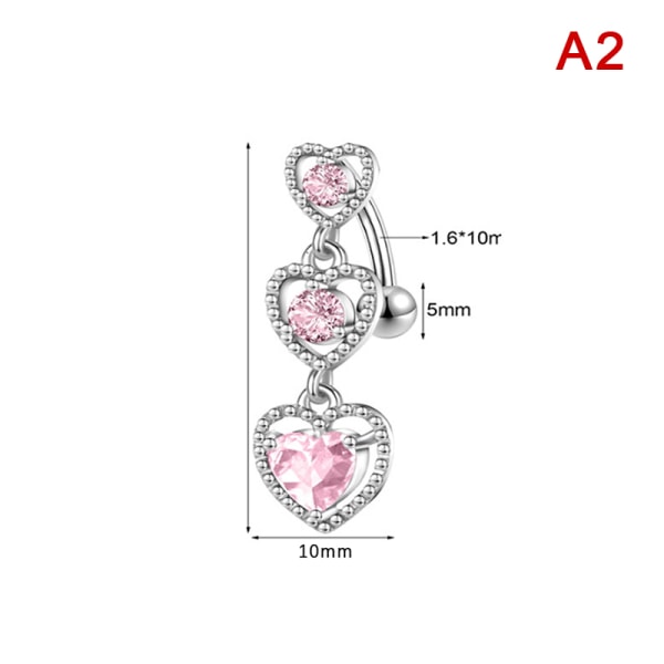 Rosa sirkon anheng navle ring rustfritt stål navlepai A2