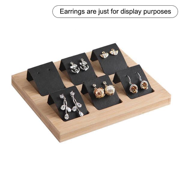 Bambu Trä Örhängen Display Stativ Ställ DIY Sammet PU Läder J Black 6