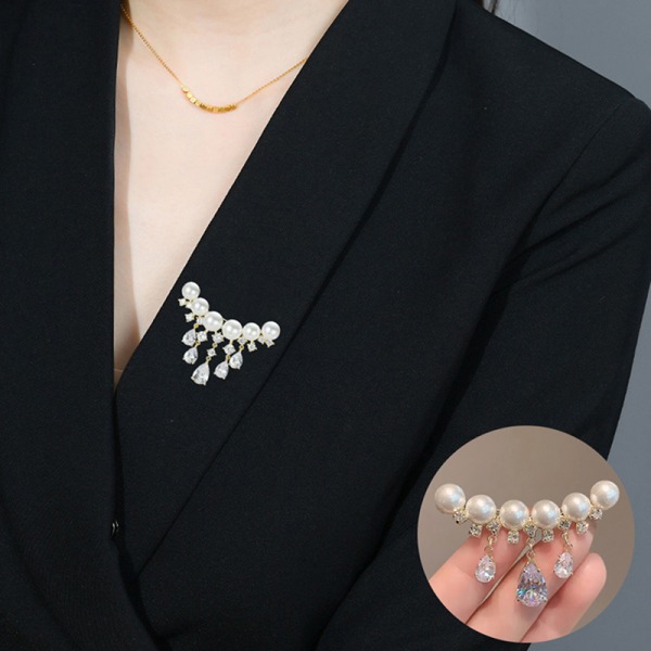 Mode pärlor vattendroppe strass kavajslag brosch kvinnor smycken
