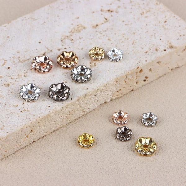 100 stk 6/8 mm Rhinestone Rone Crystal Wave Spacer Beads For Jewe L-8mm