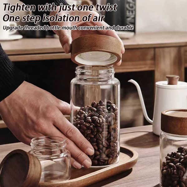 Kaffeböna Glas Förseglad Burkte Kaffepulver Krydda Förseglad Sto B