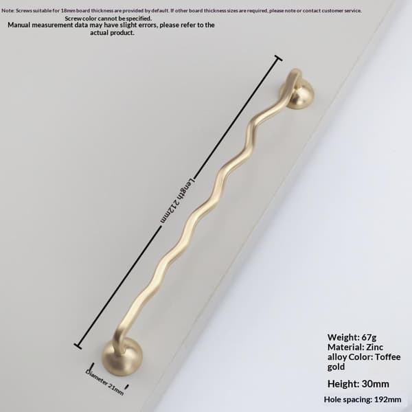 Bølgete skapdørhåndtak i sinklegering, rustbestandig, elegant design A9