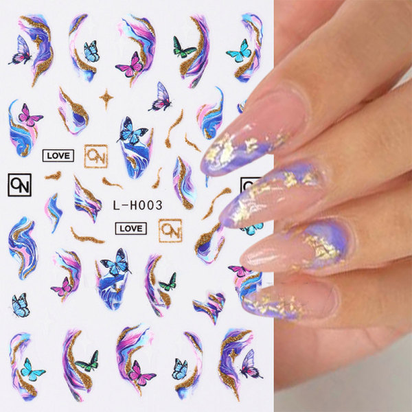 Flerfargede Marmorering Nails Stickers 3D Wave Lines Blomster Nail A 4
