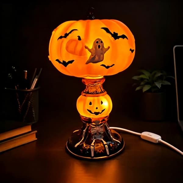 Halloween Græskar Kranie Bordlampe Natlys Spooky Atmosfære A