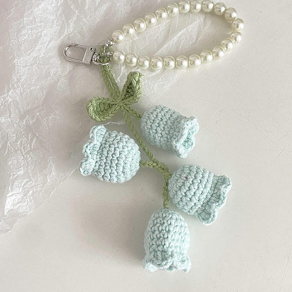 1 Stk Flower Knitted Keychain Nøkkelring Dame Heklet Ullblomst Light blue