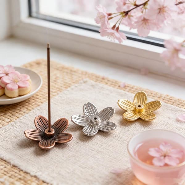 Lille Sakura Røgelsespindholder Legeringshåndværk Håndlavet Sakura I Silver
