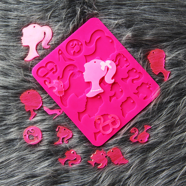 Tee itse mold Barbie ponytail Girl Mould Craft Pendant Epox Pink