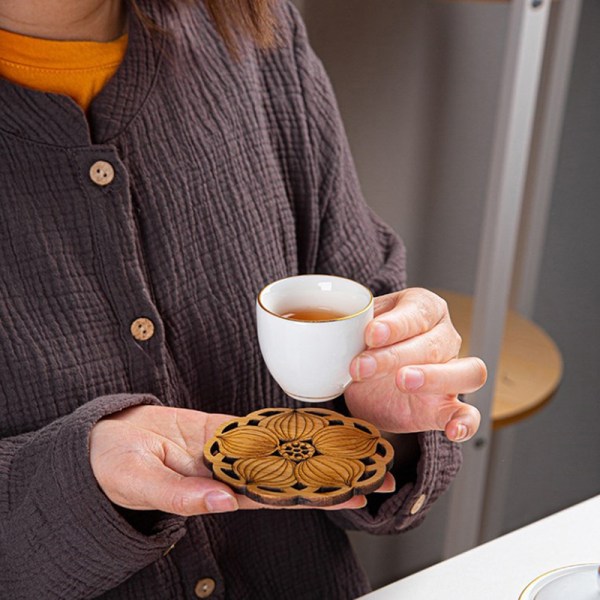 Bamboo Water Lotus Coasters puiset pyöreät ruokapöytäkuppimatto teetä A