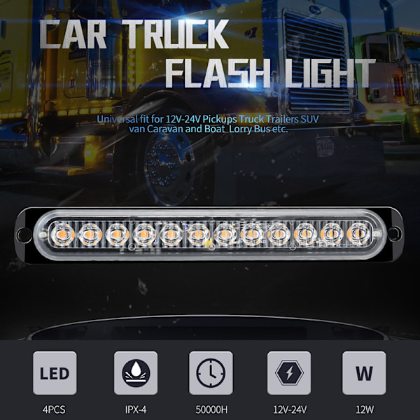 Stroboskop Strobe 12 LED Blitslys Auto 12-24V Nødlys A4