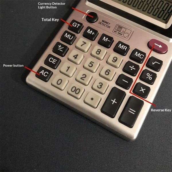 Miniräknare med dubbla skärmar och pengadetektor 12 siffror Elektronisk E