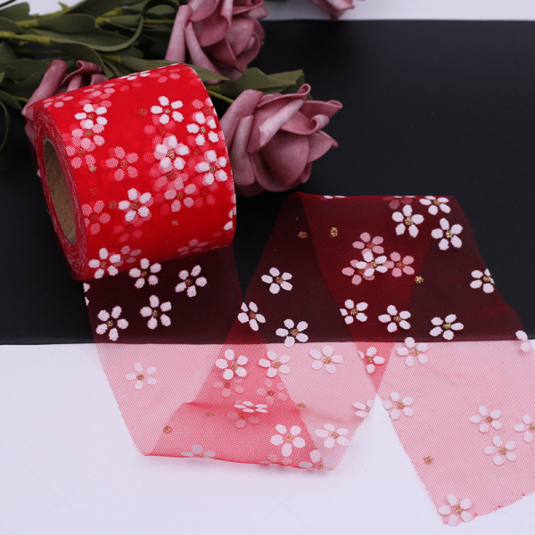 6 cm 25Yards Floret Tulle Daisy Ribbon Roll DIY Håndlavet Craft H Red