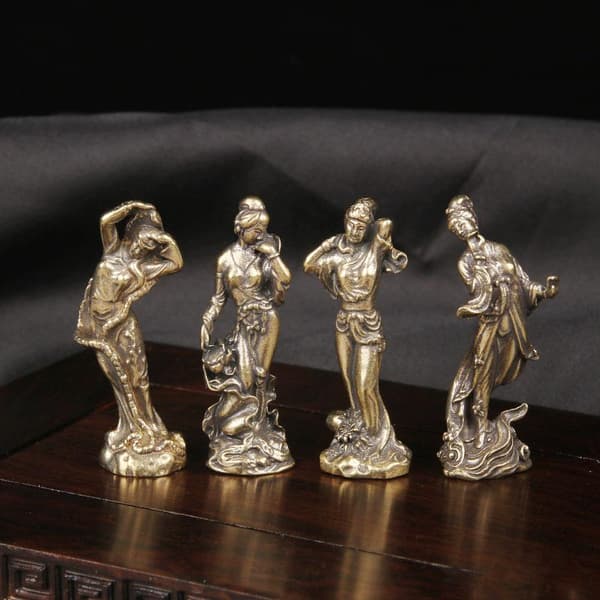 1/4 stk håndlaget solid messing fire gamle skjønnheter statue De A4