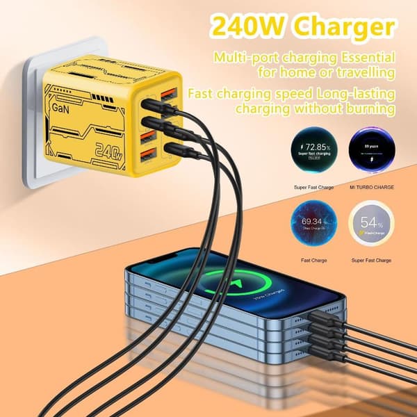 8-i-1 GaN USB C Desktopoplader 240W Hurtig Oplader Telefonadapter A3