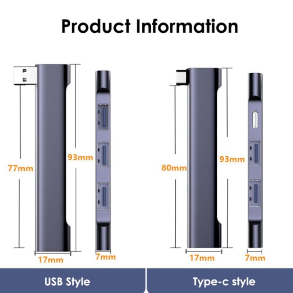PD High Speed USB-C USB HUB Bred Använder USB3.0 5Gbps Portable Ty USB3.0