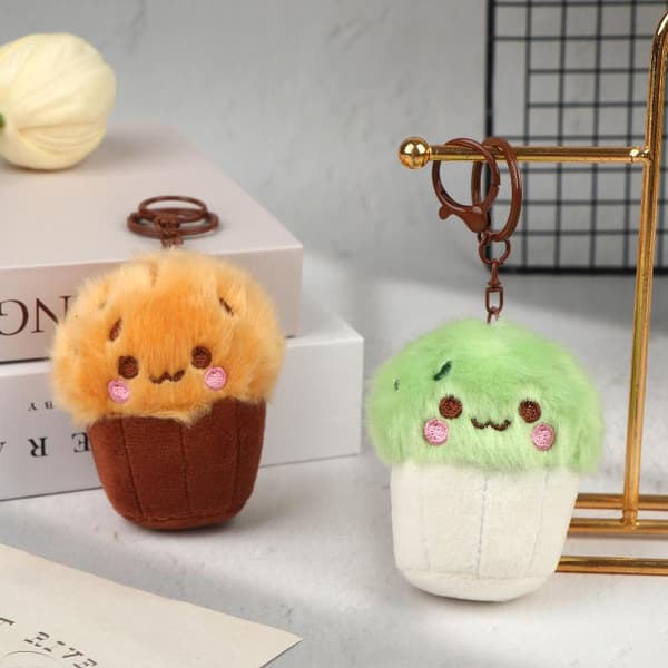 Kawaii Tekop Svampe Plys Nøgleringe Blød Mini Cupcake Nøglering A4