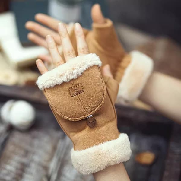 Varme handsker kvindelige studerende efterår og vinter e Plus fløjl Thi Khaki