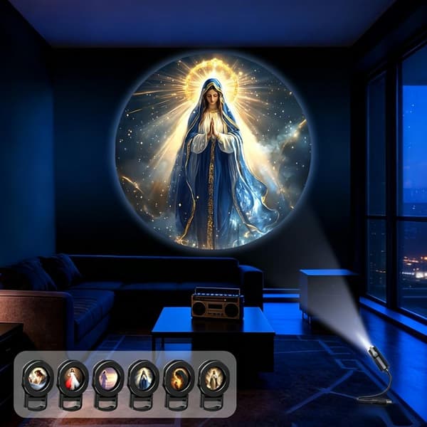 USB religiøs projektorlampe 6 mønstre kirke julekrybbe Maria H 1set