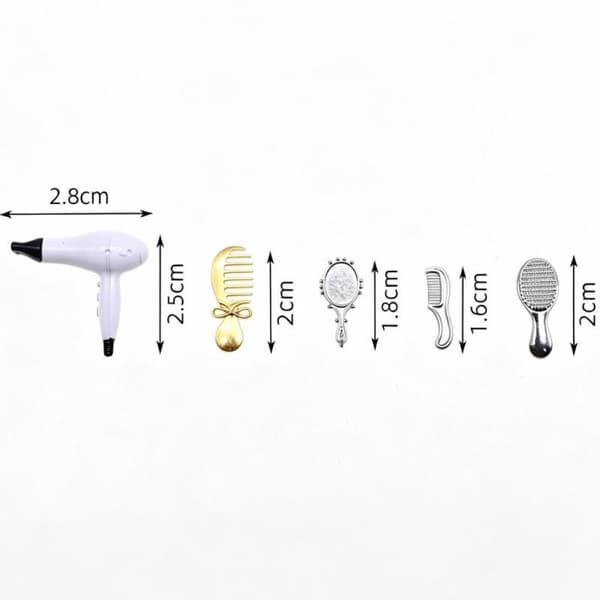 5 st 1:12 Mini Hårstylingset Hårtork Kam Spegel Docktillbehör 5pcs