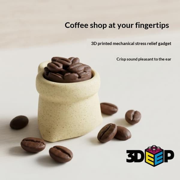 3D-printet kaffebønner simulering kaffekop stressaflastende