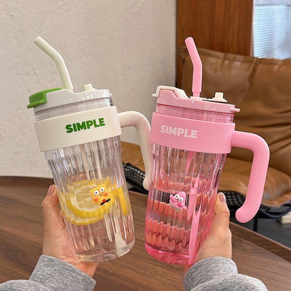 920ml Plast Vandkop med stor kapacitet Stribet Transparent Stra Pink