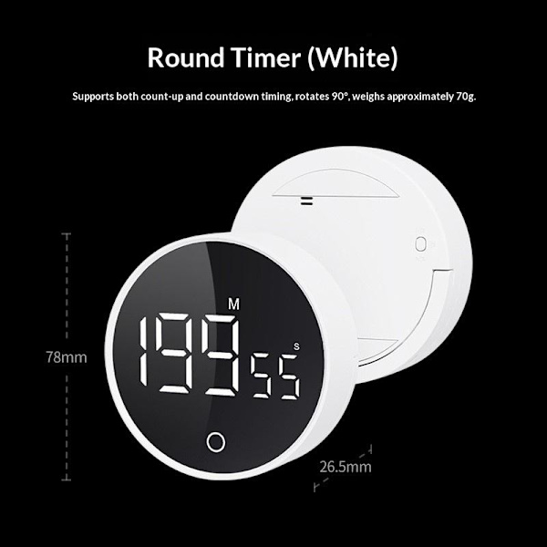 Magnetisk køkkentimer Digital timer Manuel nedtælling Roterende ti A1