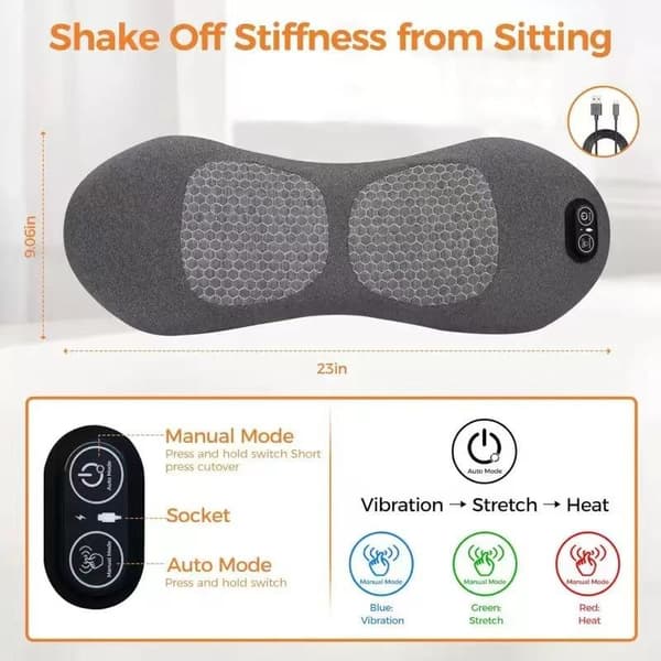 1 sæt rygmassager med varme og vibration til lindring af rygsmerter og diskusprolaps