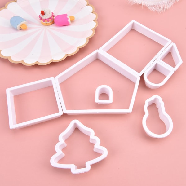 8 stk DIY Plastic Cookie ter Set 3D Christmas Pepperkakehus