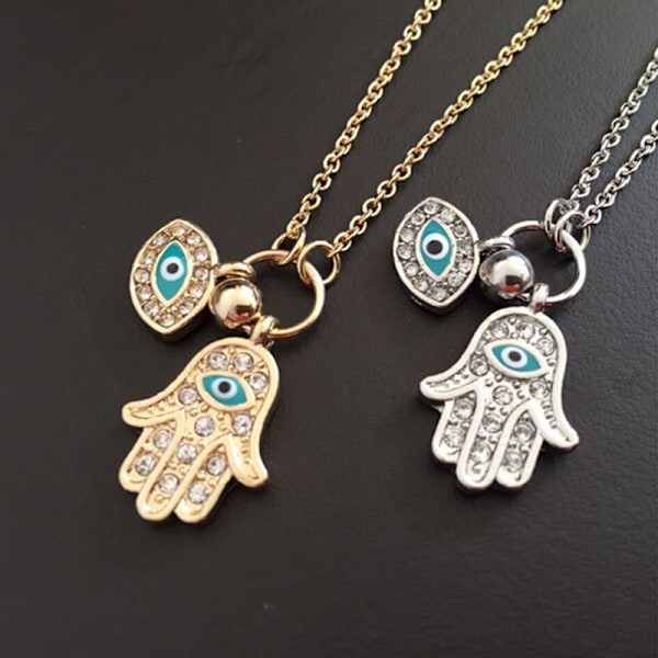 Fatima Palm Halsband Evil Eye Hamsa Hand Chain Pendant smycken Silver