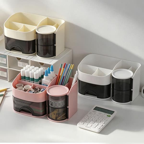 Makeup Organizer Med Gennemsigtig Skuffe Flere Rum F Beige